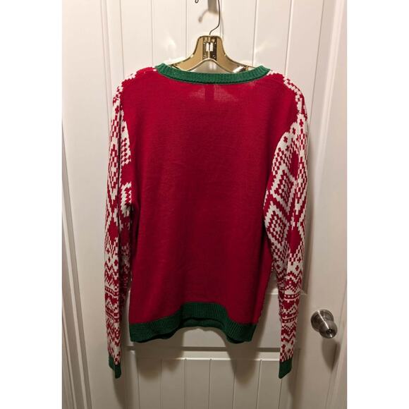 Ugly Christmas Sweater Sequin Rudolph Reindeer Red & Green, Juniors XXL 19 - Picture 5 of 10